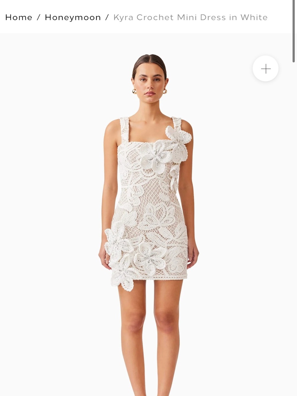Elliatt White Crochet Floral Appliqué Mini Dress